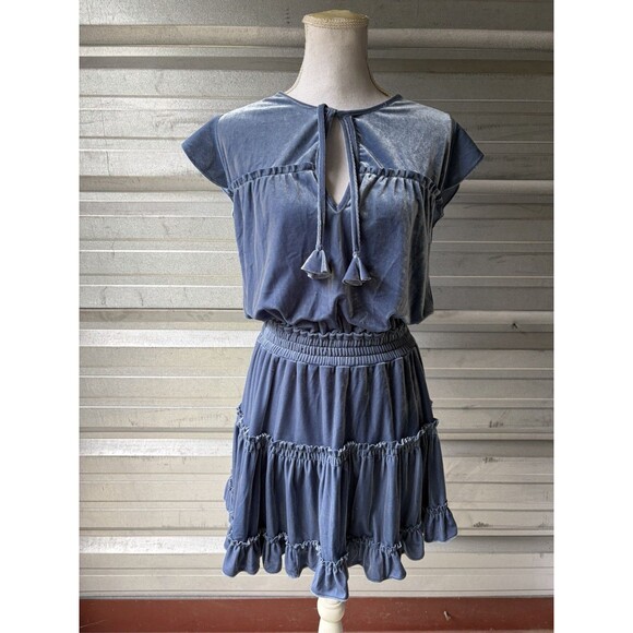 MISA Velvet Dress Blue Tiered Ruffles Tassels Size Medium NWT - Picture 9 of 15